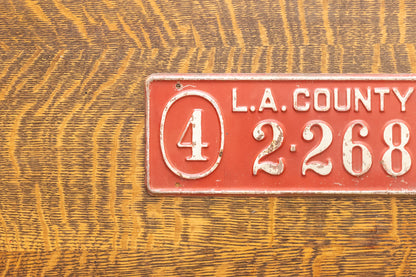 1942 Los Angeles Tax Tag License Plate Topper Vintage Red California