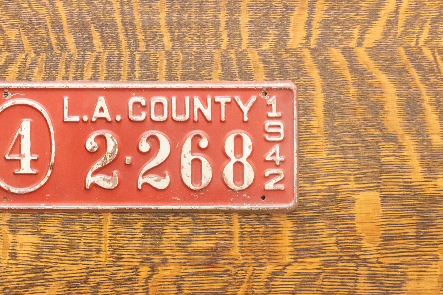 1942 Los Angeles Tax Tag License Plate Topper Vintage Red California