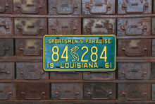Load image into Gallery viewer, 1961 Louisiana License Plate Vintage Pelican Sportsmen&#39;s Paradise 84 284
