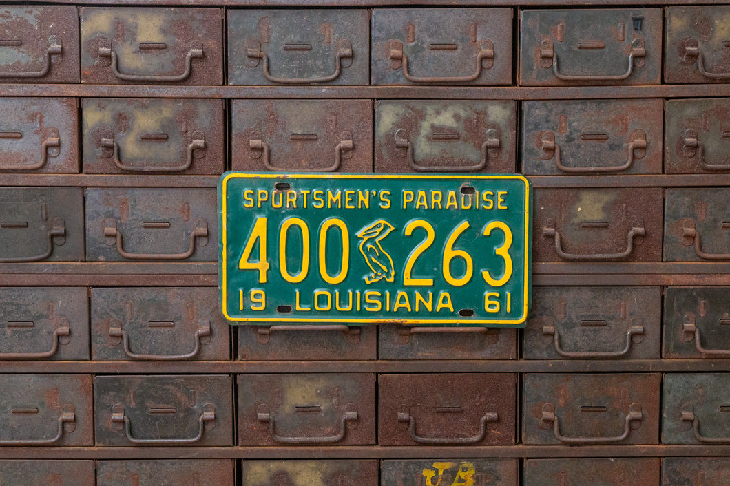 Louisiana 1961 License Plate Vintage Pelican Sportsmen's Paradise 400-263 - Eagle's Eye Finds