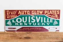 Load image into Gallery viewer, Louisville Kentucky Smaltz License Plate Topper Vintage Green Automobilia - Eagle&#39;s Eye Finds
