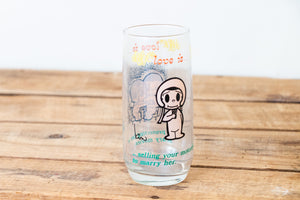 Love Is...Comic Strip Glass Cup Vintage Dating Themed Movies and Motorcycles 1970 Retro Glassware - Eagle's Eye Finds