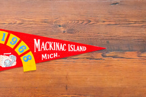 Mackinac Michigan 1968 Felt Pennant Vintage Red and Gold Wall Decor
