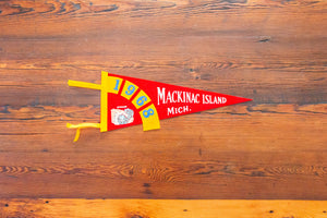 Mackinac Michigan 1968 Felt Pennant Vintage Red and Gold Wall Decor