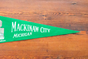 Mackinaw City Michigan Felt Pennant Vintage Green Wall Decor