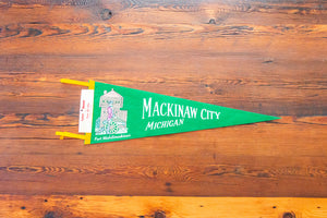 Mackinaw City Michigan Felt Pennant Vintage Green Wall Decor