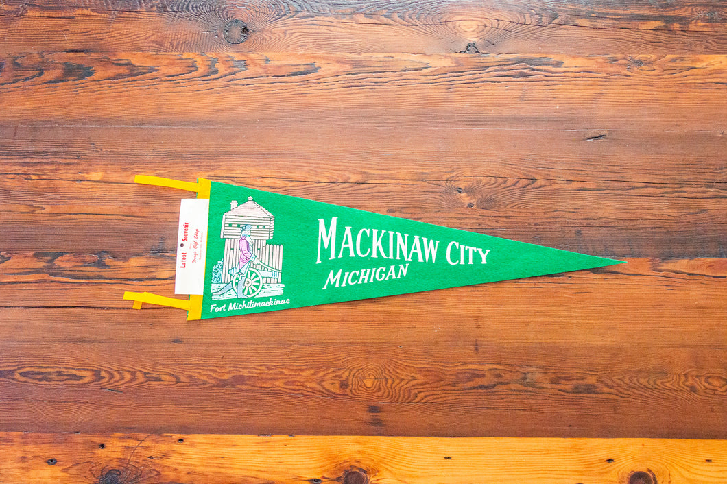 Mackinaw City Michigan Felt Pennant Vintage Green Wall Decor