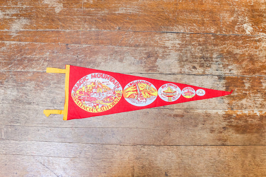 Magic Mountain Felt Pennant Vintage Red Valencia CA Amusement Park Decor