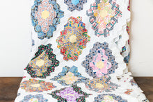 Load image into Gallery viewer, Martha Washington&#39;s Flower Garden Hand Stitched Quilt Top Vintage Farmhouse Decor - Eagle&#39;s Eye Finds
