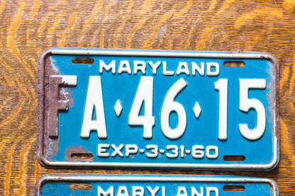 1960 Maryland License Plate Pair FA-46-15 YOM DMV Clear