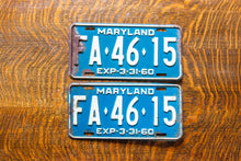 Load image into Gallery viewer, 1960 Maryland License Plate Pair FA-46-15 YOM DMV Clear
