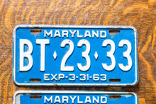 Load image into Gallery viewer, 1963 Maryland License Plate Pair BT-23-33 YOM DMV Clear 333

