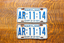 Load image into Gallery viewer, 1964 Maryland License Plate Pair AR-11-14 YOM DMV Clear 111
