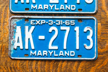 Load image into Gallery viewer, 1965 Maryland License Plate Pair AK-2713 YOM DMV Clear
