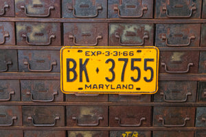 Maryland 1966 License Plate Vintage Yellow Wall Hanging Decor - Eagle's Eye Finds