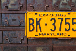 Maryland 1966 License Plate Vintage Yellow Wall Hanging Decor - Eagle's Eye Finds