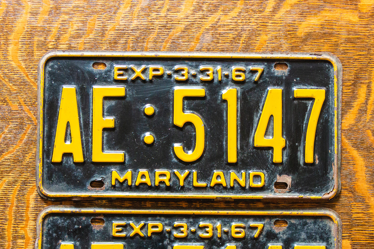 1967 Maryland License Plate Pair AE-5147 YOM DMV Clear