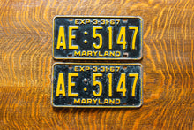 Load image into Gallery viewer, 1967 Maryland License Plate Pair AE-5147 YOM DMV Clear
