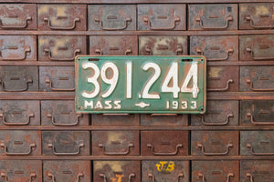 Massachusetts 1933 License Plate Vintage Green Wall Decor - Eagle's Eye Finds