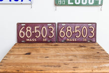Load image into Gallery viewer, Massachusetts 1938 License Plate Pair Vintage YOM Original Paint Car Decor 68-503 - Eagle&#39;s Eye Finds
