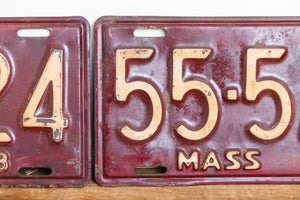 Massachusetts 1938 License Plate Pair Vintage YOM Original Paint Car Decor 55-524 - Eagle's Eye Finds