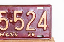 Load image into Gallery viewer, Massachusetts 1938 License Plate Pair Vintage YOM Original Paint Car Decor 55-524 - Eagle&#39;s Eye Finds
