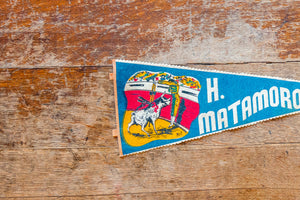 H. Matamoros Mexico Blue Felt Pennant Vintage Wall Decor