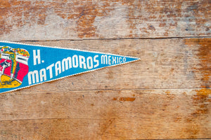 H. Matamoros Mexico Blue Felt Pennant Vintage Wall Decor