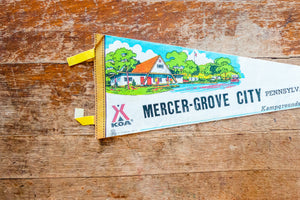 Mercer Grove City Kampgrounds Felt Pennant Vintage White Pennsylvania Wall Decor