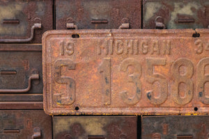 Michigan 1934 Rusty License Plate Vintage Brown Wall Hanging Decor S-13586 - Eagle's Eye Finds