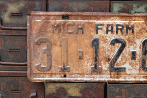 Michigan 1940 Farm License Plate Vintage Rusty Silver Wall Decor 31-12-69 - Eagle's Eye Finds