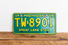 Load image into Gallery viewer, Michigan 1968 License Plate Vintage Wall Hanging Decor John Deere Colors - Eagle&#39;s Eye Finds
