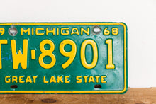 Load image into Gallery viewer, Michigan 1968 License Plate Vintage Wall Hanging Decor John Deere Colors - Eagle&#39;s Eye Finds
