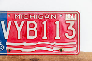 Michigan 1976 License Plate Vintage USA Bicentennial Red White Blue Decor - Eagle's Eye Finds