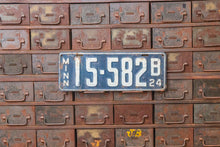 Load image into Gallery viewer, Minnesota 1924 License Plate Vintage Blue White Wall Decor - Eagle&#39;s Eye Finds
