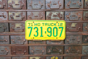 Missouri 1971 Truck License Plate Vintage Yellow Wall Decor - Eagle's Eye Finds