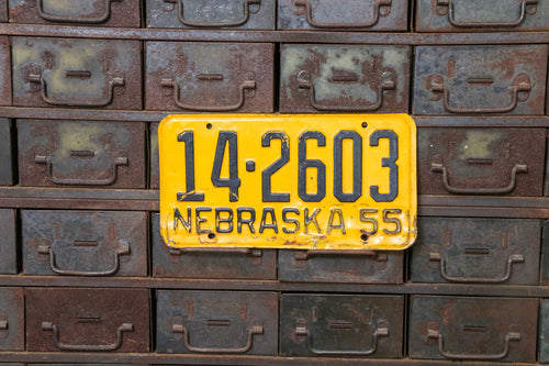1955 Nebraska License Plate Vintage Yellow Wall Decor 14-2603 - Eagle's Eye Finds