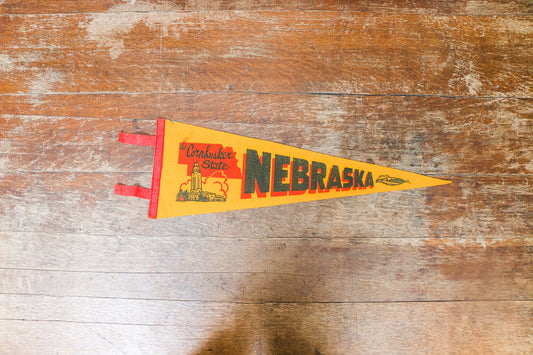 Nebraska State Orange and Gold Felt Pennant Vintage NE Wall Decor