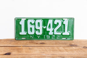 New York 1922 Vintage License Plate Green Wall Decor - Eagle's Eye Finds