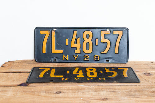 New York 1928 License Plate Pair Vintage YOM Car Decor - Eagle's Eye Finds