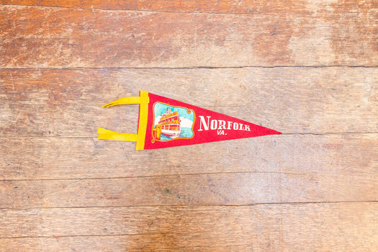 Norfolk Virginia Red Felt Pennant Vintage Wall Decor