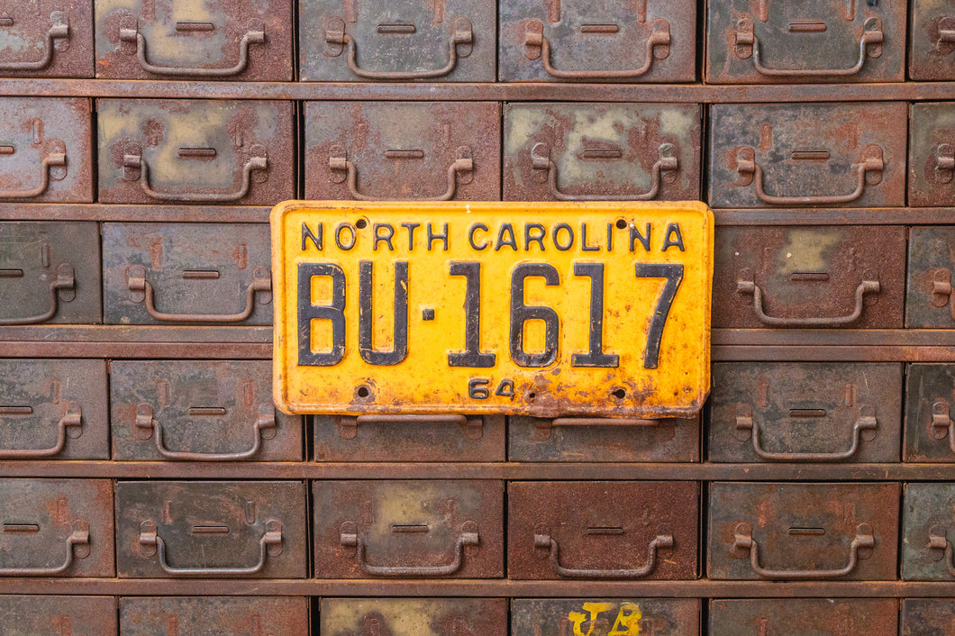 North Carolina 1964 License Plate Vintage Yellow Wall Hanging Decor - Eagle's Eye Finds