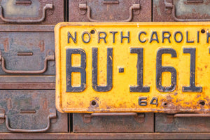 North Carolina 1964 License Plate Vintage Yellow Wall Hanging Decor - Eagle's Eye Finds