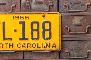 North Carolina 1966 License Plate Vintage Yellow Wall Hanging Decor - Eagle's Eye Finds