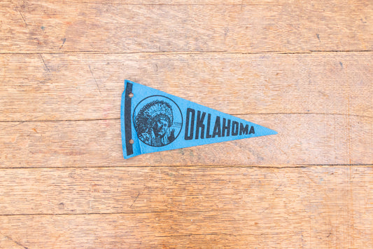State of Oklahoma Blue Felt Pennant Vintage Native American Wall Decor