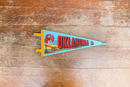 State of Oklahoma Blue Felt Pennant Vintage Native American Wall Decor