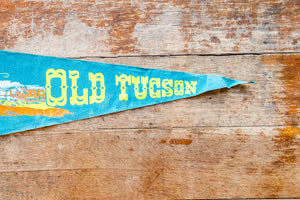 Old Tucson Arizona Felt Pennant Vintage Teal Blue AZ Wall Decor