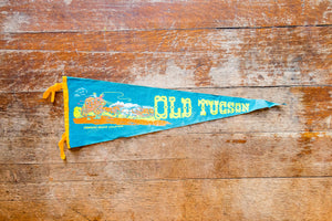 Old Tucson Arizona Felt Pennant Vintage Teal Blue AZ Wall Decor