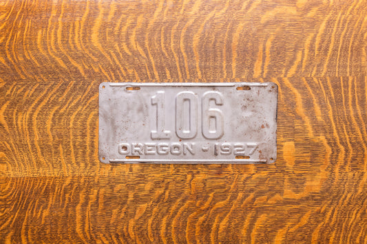 Oregon 1927 License Plate Vintage Low Number Three Digit 106