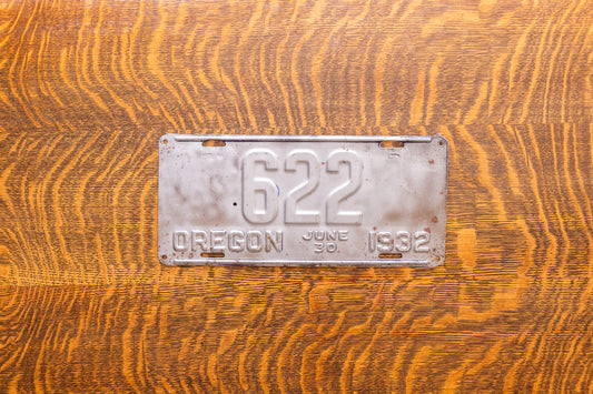 Oregon 1932 License Plate Vintage Low Number Three Digit 622